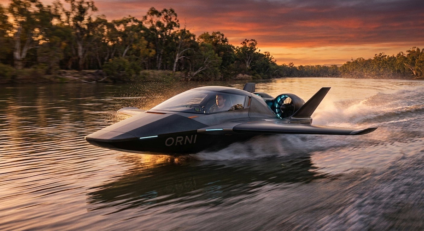 ORNI G1 concept travelling above the Murray River at low altitude